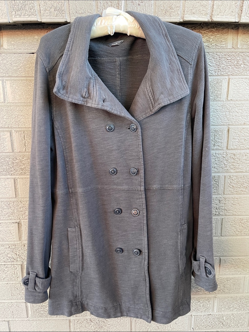 Vintage Y2K Eddie Bauer Double Breasted 100% Cotton Gray Jacket